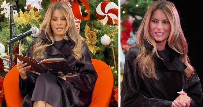 You are currently viewing Melania Trump mocked online after she is seen ‘struggling to read Christmas book’ at Children’s Hospital